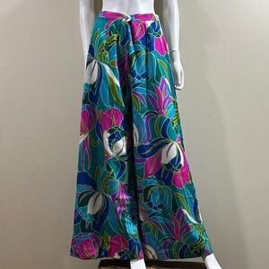 Vintage Pacifica Honolulu Floral Huge Wide-Leg High Waisted Pants Measure Size 4